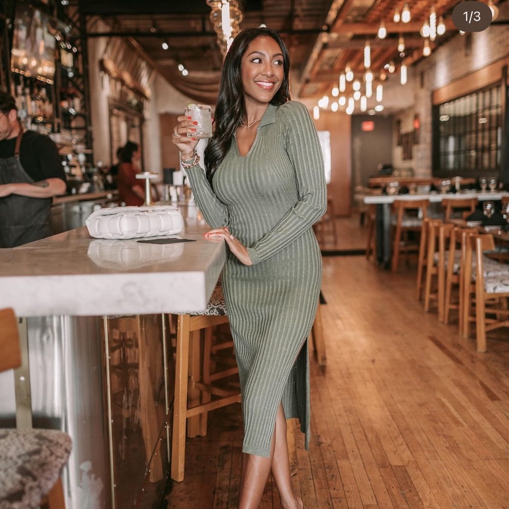 Green Midi Long Sleeve Dress